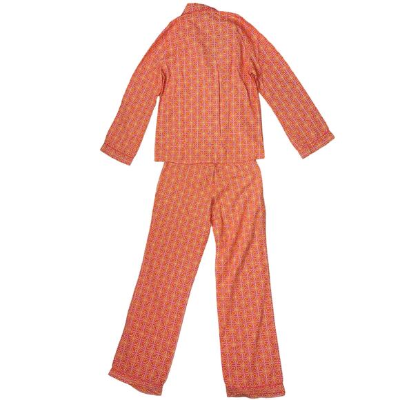 Tory Burch Multi Geometric Print Long Sleeve Collared 2 Piece Sleep Pajamas XS - Picture 2 of 10